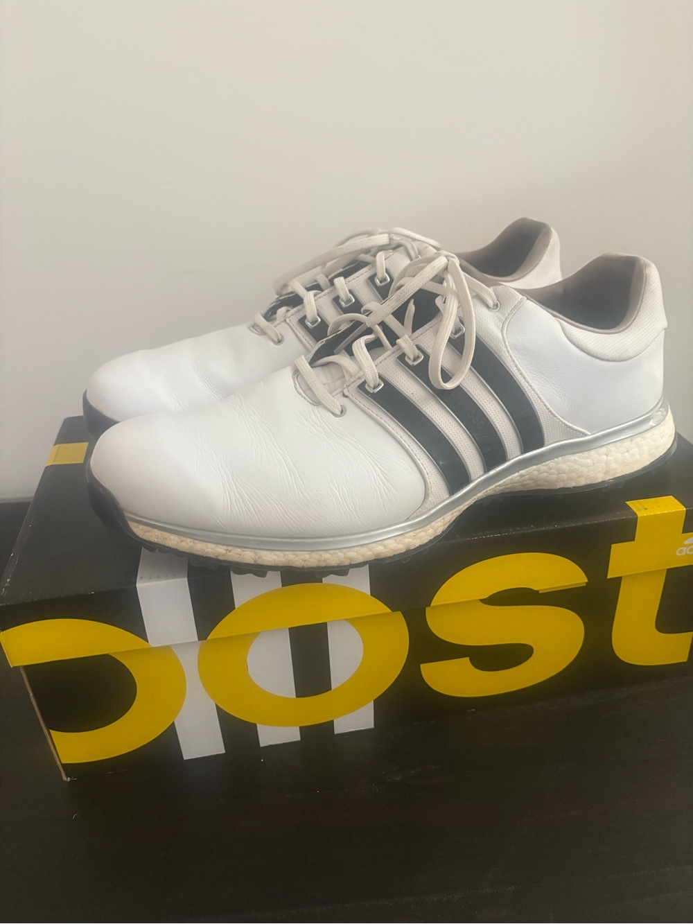 adidas Men’s White Athletic Shoes with Black Stripes